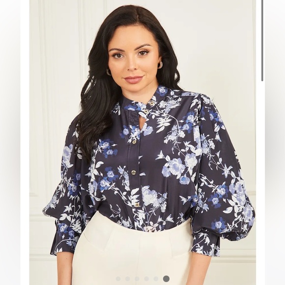 Marciano Floral 🌺 Pattern Silk Blouse with Balloon Sleeves - Size S - Picture 4 of 10